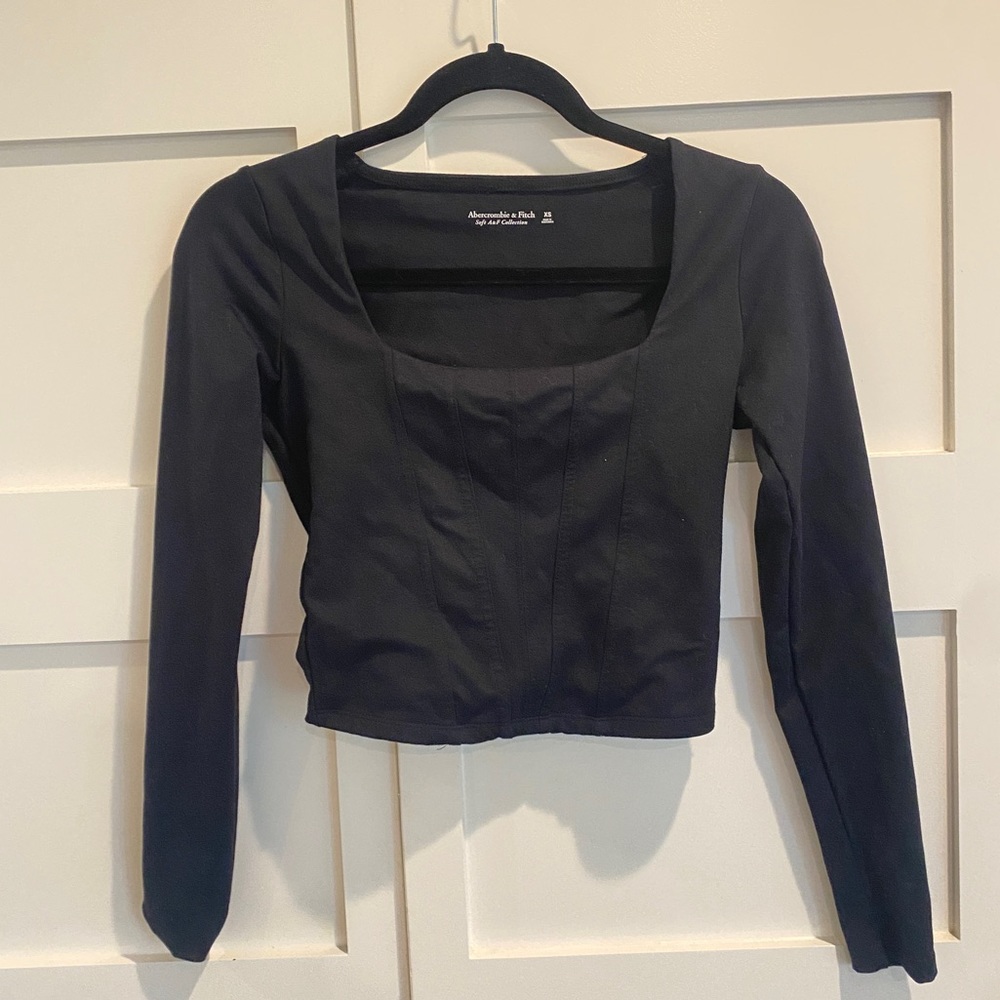 Abercrombie & Fitch Soft A&F Corset Long Sleeve Black Crop, stretchy XS fitted